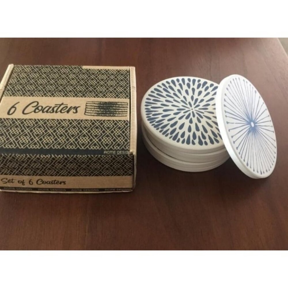 Set of 6 Coasters for Drinks Absorbing Round Ceramic Stone Coaster w Cork Base